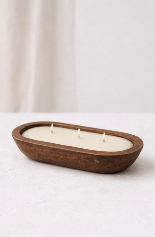 Wooden Dough Bowl Candles