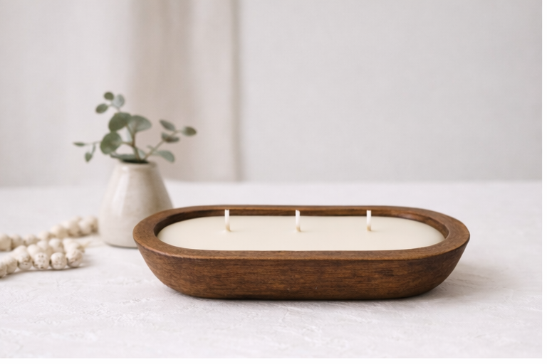 Wooden Dough Bowl Candles
