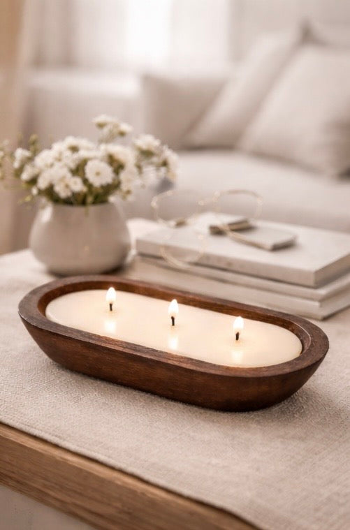Wooden Dough Bowl Candles